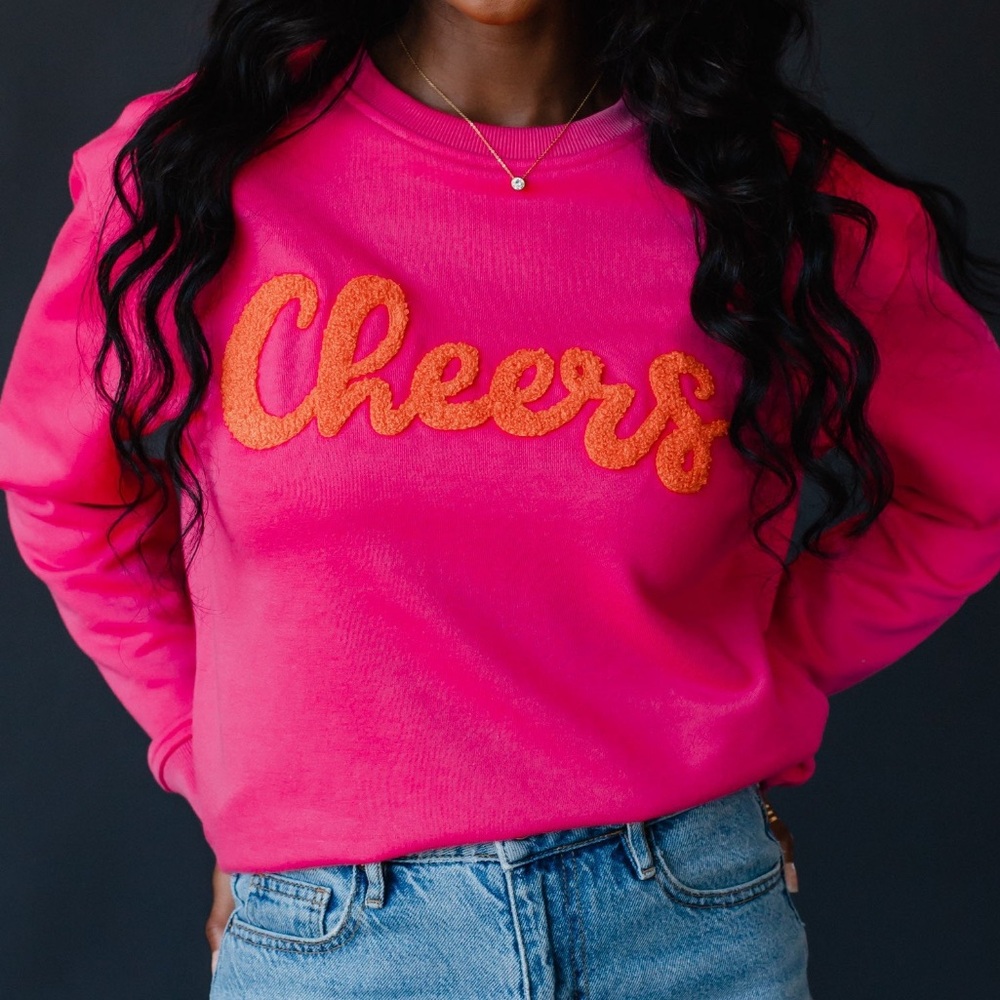 New with tags Cheers sweatshirt. Embroidered. Hot pink orange. Panache